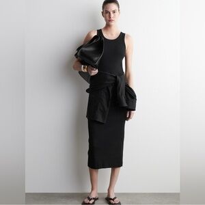 COS Black Ribbed Cotton Dress Midi Tank Size Large